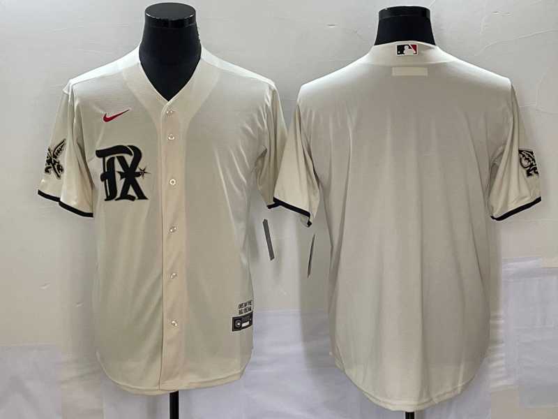Mens Texas Rangers Blank Cream 2023 City Connect Cool Base Stitched Baseball Jerseys